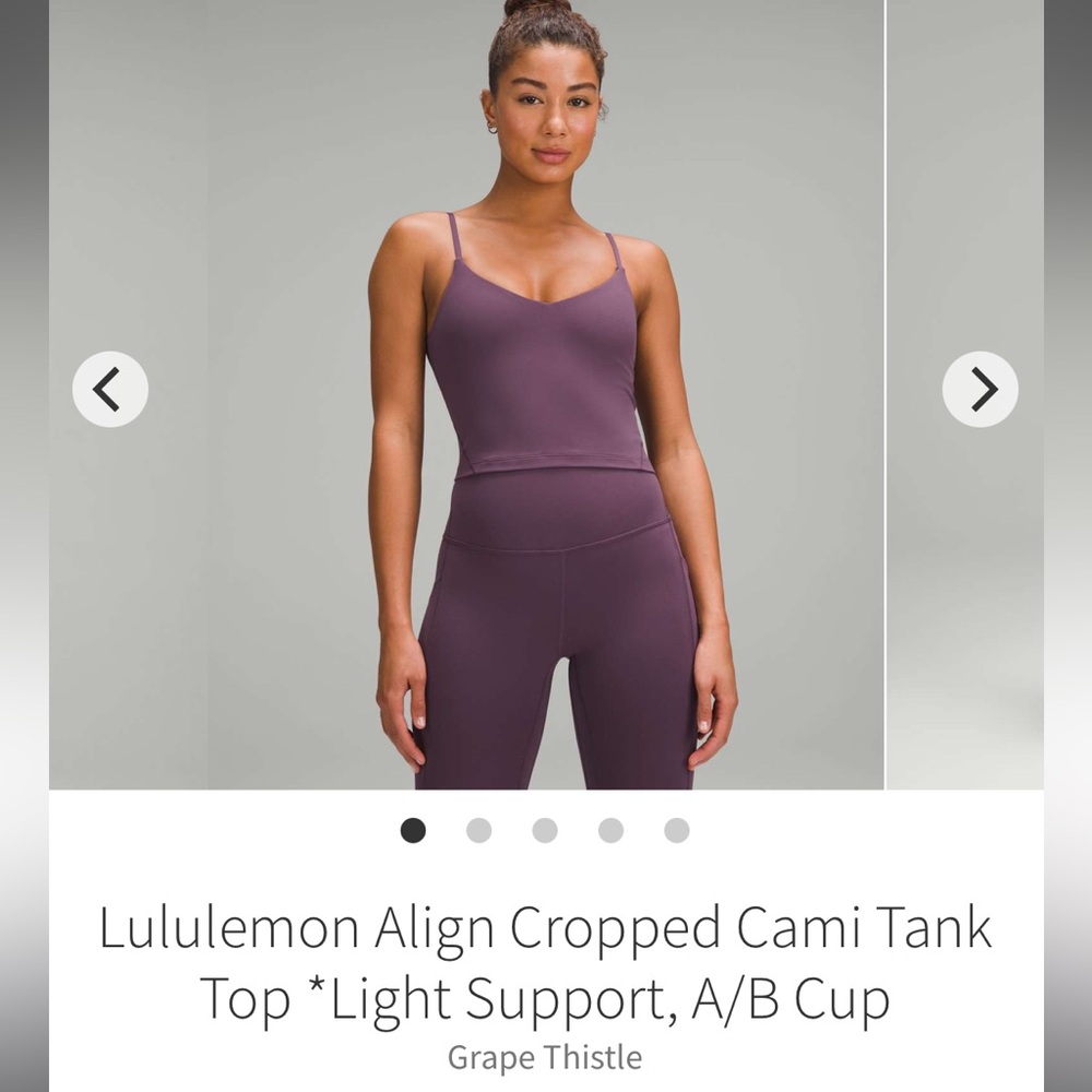 Lululemon Align Cropped Cami Tank A/B cup Size 6 Grape Thistle.